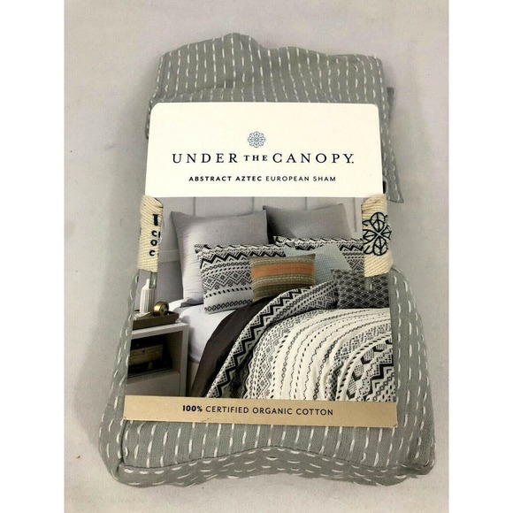 Under The Canopy Euro Sham Gray White Abstract Aztec 100% Organic Cotton 26 x 26 - Picture 2 of 9